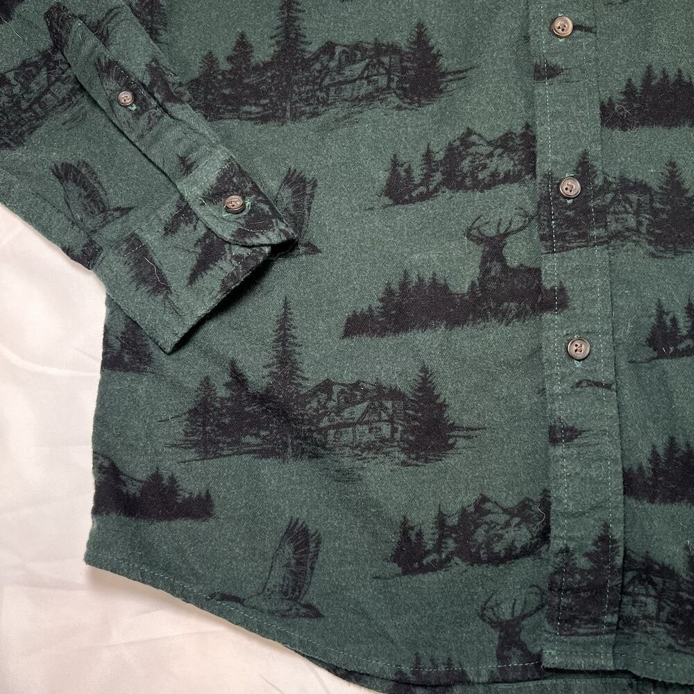 Chaps Performance Flannel Shirt Men's Size M Green Soft Hunting Deer Duck Cabin - Picture 6 of 13